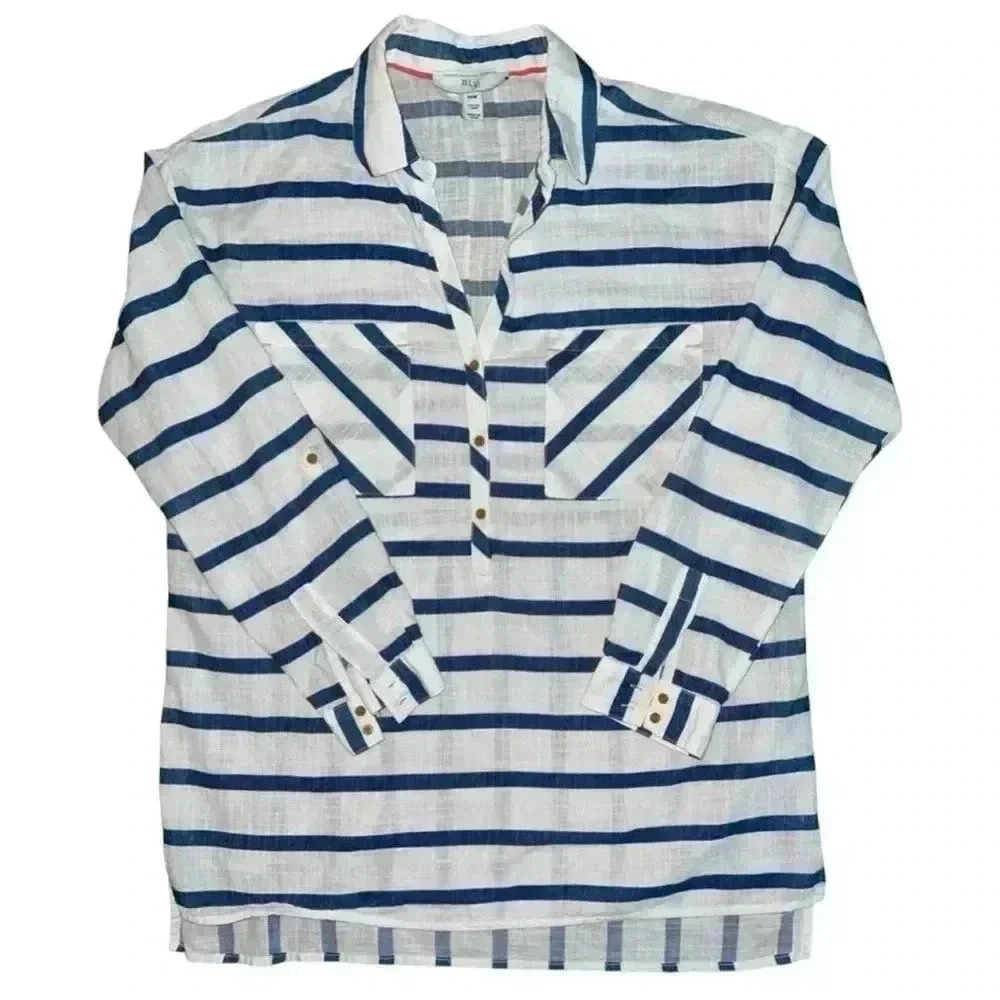 3/4 button down 100% cotton striped shirt size medium